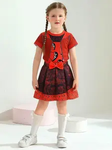 Girls' 3-Piece Set, Fashion Casual Short Sleeve T-Shirt + Small Bag + Skirt, Perfect for Daily Wear or Parties