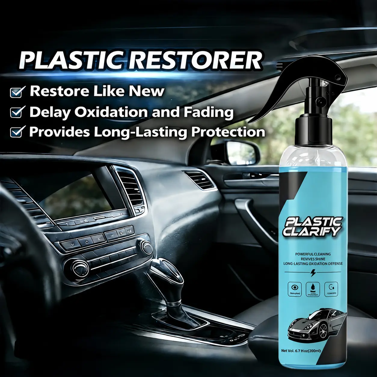Waterless Spray Wax Bottle - Automotive Interior Detailer, Leather Cleaner, Rubber & Plastic Surface Protector, Long-Lasting Ceramic Coating Shine, Car Detailing, DIY Car Care Solution