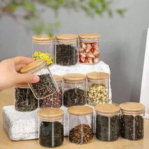 12 Glass Storage Bottles Jar with Wood Lids, 100ML Capacity, 7.8cm Height, Sealed Bamboo Caps, Portable Transparent Containers, Mason Jars, Food Storage Jar