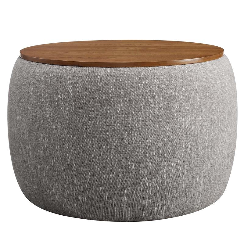Modway Perla Upholstered Fabric Storage Ottoman in Heathered Weave Wheat