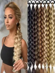 Women's Fashion Braided Ponytail Extensions 2pcs, Synthetic Hairpiece, High Elastic Rubber Bands, Easy Wear, Smooth Hair, Instantly Increase Length & Volume