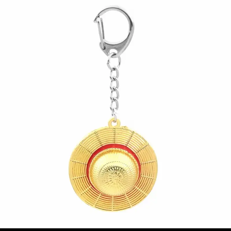 One Piece Luffy Hat Keychain - Metal Monkey D. Luffy Accessory with Gold Color Design and Chain