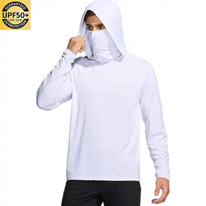 Men's UPF 50+ Hooded Sun Protection Fishing Sauna Shirts with Face Mask - Long Sleeve UV Protection Clothing for Outdoor Activities, Construction, Work, Fishing, Hiking, and Running - Breathable Quick-Dry Hoodie Shirt