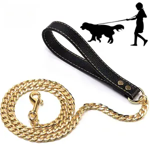 Gold Stainless Steel Dog Leash NK Training Chain for Small to Large Dogs Heavy Duty Hip Hop Bling Lead Secure & Durable