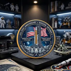 America 250th Birthday Coin, Artemis II First Crewed Lunar Mission Souvenir, NASA Exploration Gift