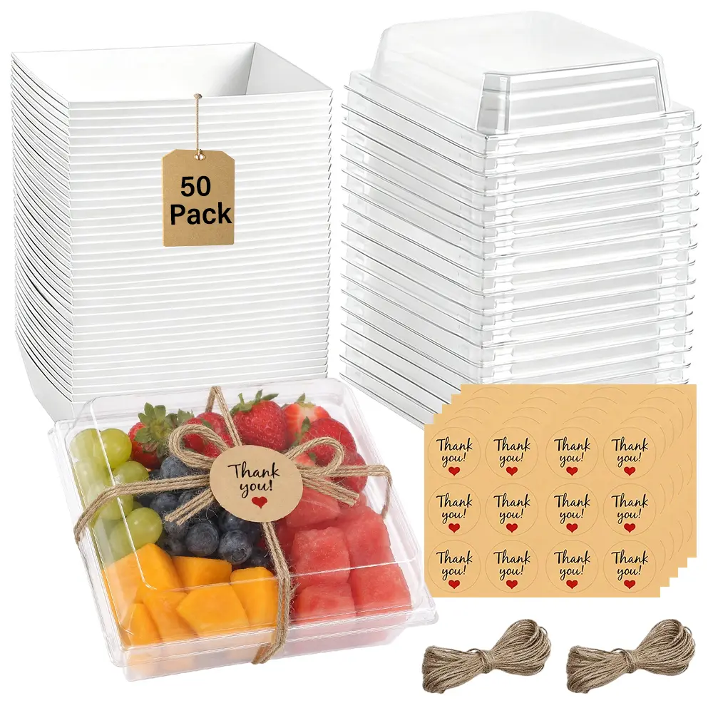 50PCS Charcuterie Boxes with Clear Lids, 5 Inches, 50 Pack, To Go Paper Food Containers, Disposable Bakery Dessert Boxes, For Sandwich, Cookie, Pastry, Cake Slice