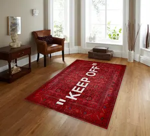 Keep Off Rug, Keep Off Carpet, Keep Off Patterned Rug Red Afghan Rug