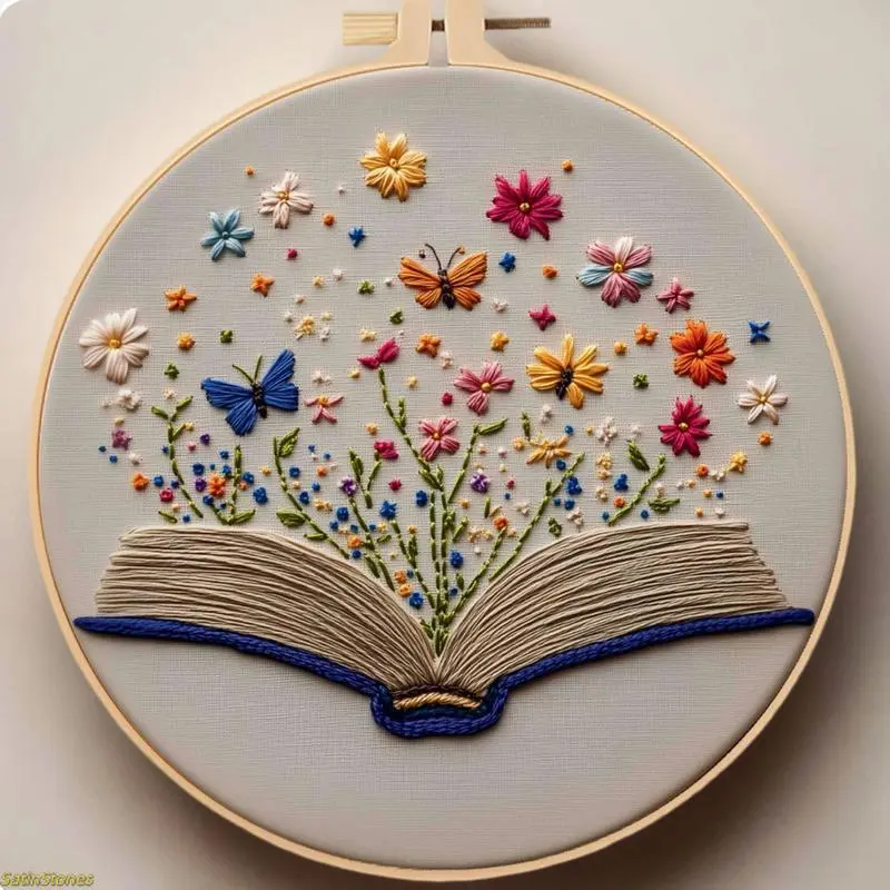 Beginner's Embroidery Kit - Book Flower Hand Embroidery Needle Craft Set with English Stitch Guide, All-Inclusive Materials for Home Decoration Gifts, Embroidery Kit For Beginners