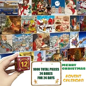 1000pcs Christmas Advent Calendar Jigsaw Puzzle 24 Days of Festive Scenes Paper Puzzles for Holiday Countdown, Ideal for Room Decoration & Gifts, Festive Room Decor|Festive Scene Puzzles|Paper Puzzle Pieces, Christmas Decorations Challenging Winter Scenes