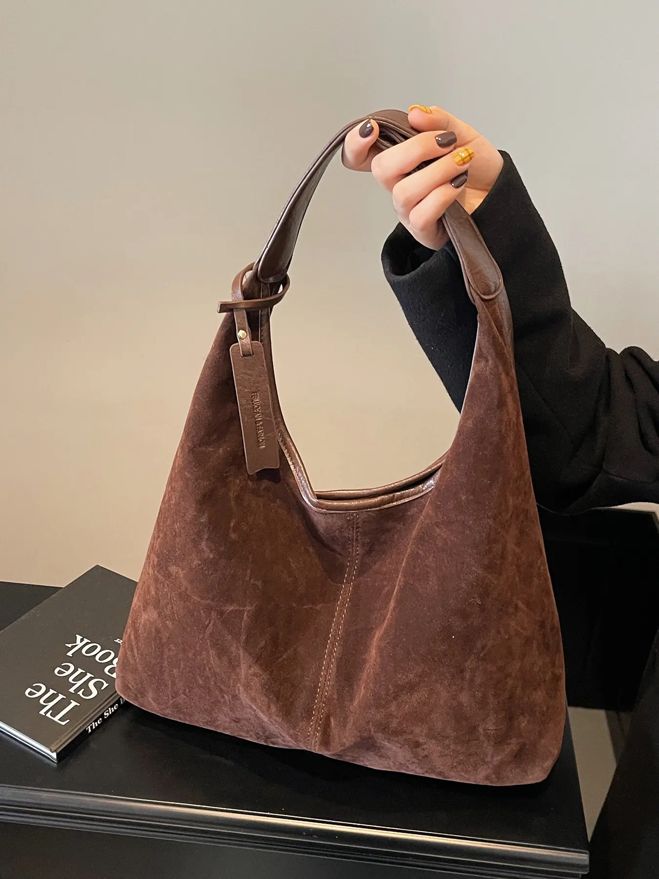 Women's Plain Suede Handbag, Large Capacity Fashion Shoulder Bag, Multi-Functional High-Quality Casual Bag for Daily Commute, Shoulder Commuter Bag, Daily Commuting Bags