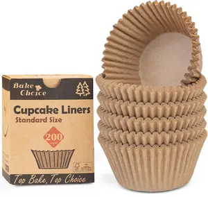 Bake Choice Non-stick 200pcs Standard Cupcake Liners for Baking Natural Food-grade Parchment Muffin Wrappers Greaseproof Heat-resistant 220°C 5cm Diameter 3.5cm Height