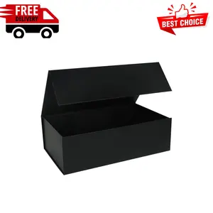 Black Large Collapsible Gift Boxes with Magnetic Lids 13.8x8.3x4.4 in