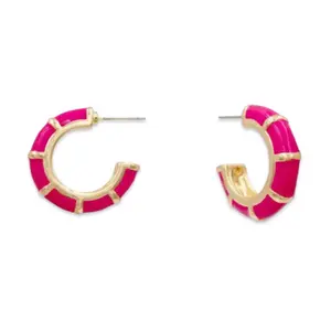 Petite Fuchsia Bamboo Hoop | Pink Earrings | Custom Hoops - Pierce and Hide