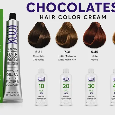 Kuul Hair Dyes Chocolates Colors 3.4 fl oz FREE Developer Peroxide