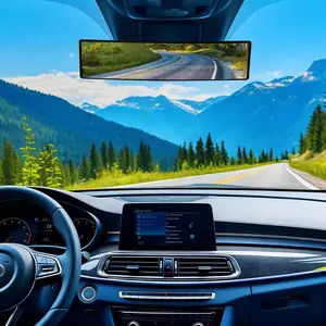 Rear View Mirror, Panoramic Wide-Angle Car Mirror for Blind Spot Reduction, HD Glass Clip-on Interior Mirror for Highway Driving And Parking, Universal Fit for New Drivers Parents Rideshare