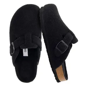 CUSHIONAIRE Hana Womens Clogs | Comfortable Vegan Suede Clogs for Women | Slip On Potato Shoes with Cork Footbed  Black Wool 8.5