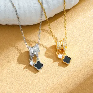 Best-selling four-leaf clover tassel necklace, exquisite and versatile, simple and cool style, titanium steel collarbone chain for women men name mother's day gift box