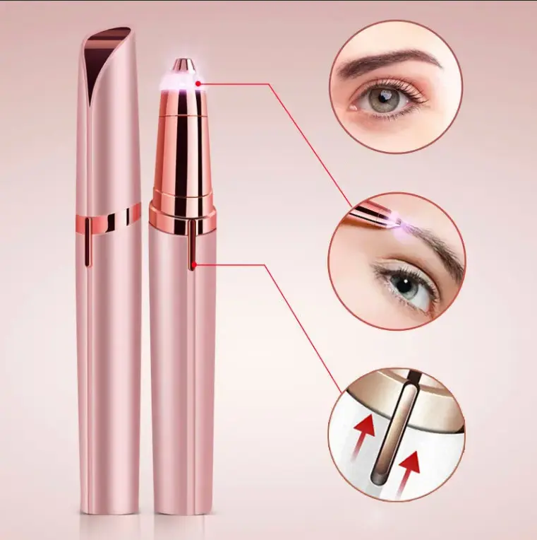 Electric Eyebrow Trimmer Women's Eyebrow Pencil Automatic Eyebrow Knife Hair Removal Beauty Trimmer Stainless Steel, Mini, 1 Pack Rose Gold