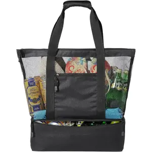 Mesh Beach Tote Bag, Travel Beach Bag with Cooler Compartment, Large Tote Bags Swim Pool Waterproof