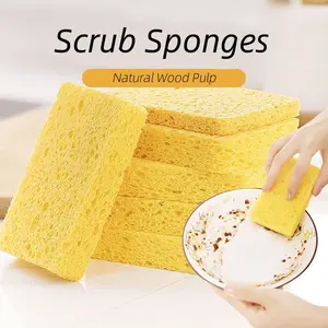 6 Counts Non-Scratch Natural Scrub Sponges Compressed Wood Pulp Sponges for Washing Dishes and Cleaning the Kitchen and Bath, best for Non-Stick Cookware in Household and Kitchen