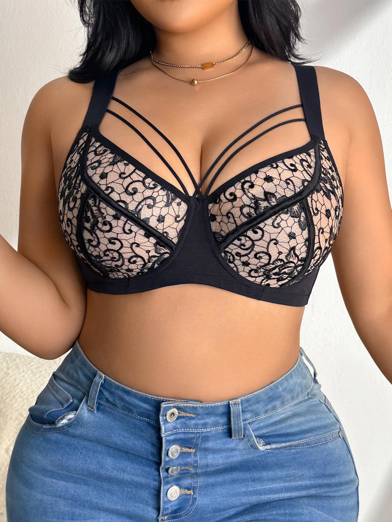 【DealsForYouDays】MIMILEMON Plus Size Women's Polyester Lacy Floral Print Underwire Minimizer Bra - 38C-48DDD Full Coverage, Full Support for Large Bust, Elegant Feminine Aesthetic, Valentine's Day Summer Essential