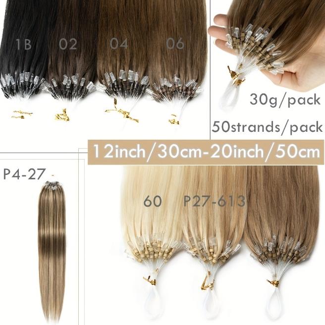 50 Strands Micro Ring Micro Loop Human Hair Extensions 30g, Natural Straight 12-28 Inch, Fish Line Design, No Glue Easy Install, Thin Ends Silky Smooth, No Tangle No Shedding, Invisible Natural Look for Women Daily & Party Use