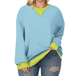Womens Plus Size Sweatshirts Crewneck Oversized Pullover Tops Casual Long Sleeve Color Block Tunic