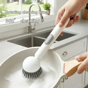 6-in-1 Soap Dispensing Dish Brush, Rotating Kitchen Scrub Brush with Adjustable Head & Wall Mount, Multi Purpose Cleaning Tool for Pots Pans Sink Stove & Dishes