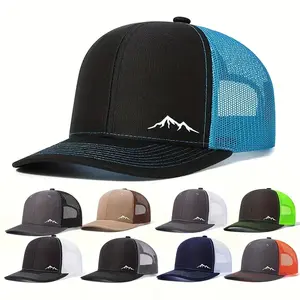 Adjustable Mesh Breathable Trucker Hat Mountain Print Outdoor Sports Essential Baseball Cap Lightweight Embroidery