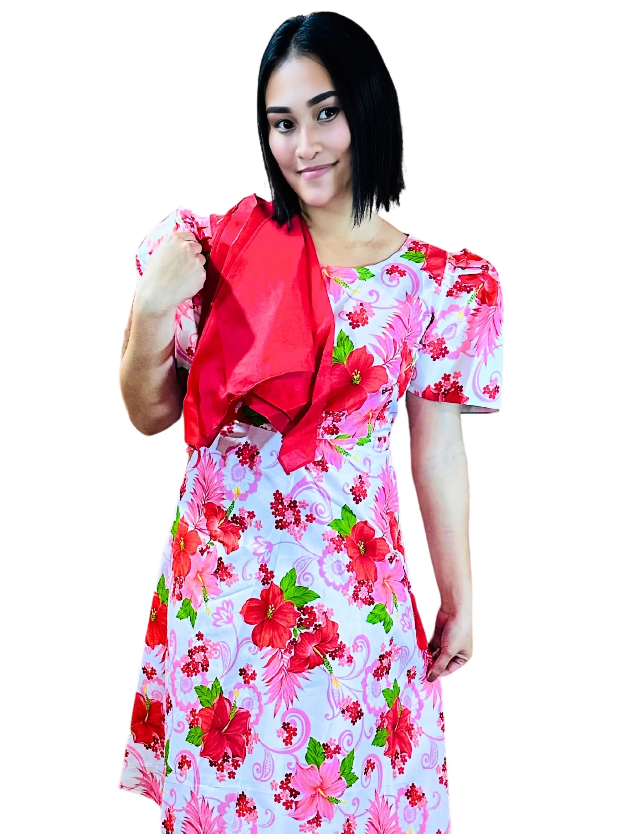 Handmade Kapamilya Mestiza Dress with Shoulder Scarf, Floral Formal Dress for Women