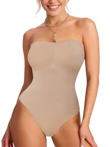 Women's Solid Strapless Shapewear Bodysuit - High Stretch Tummy Control Thong, High Compression Shapewear, Waist & Belly Sculpting All-Season Shapewear, Invisible Under Outfits for Daily, Exercise & Base Wear Underwear