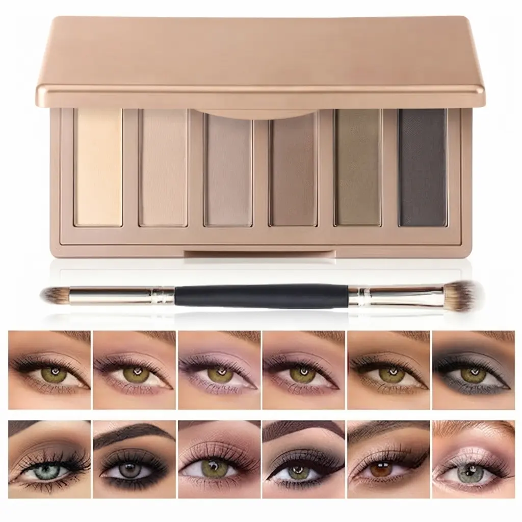 6 Matte Neutral Mini Eyeshadow Palette with Brush - Ultra Blendable Cool-Tone Nude Smokey Eye Shadow Palette, Long-lasting Wear Smooth Texture