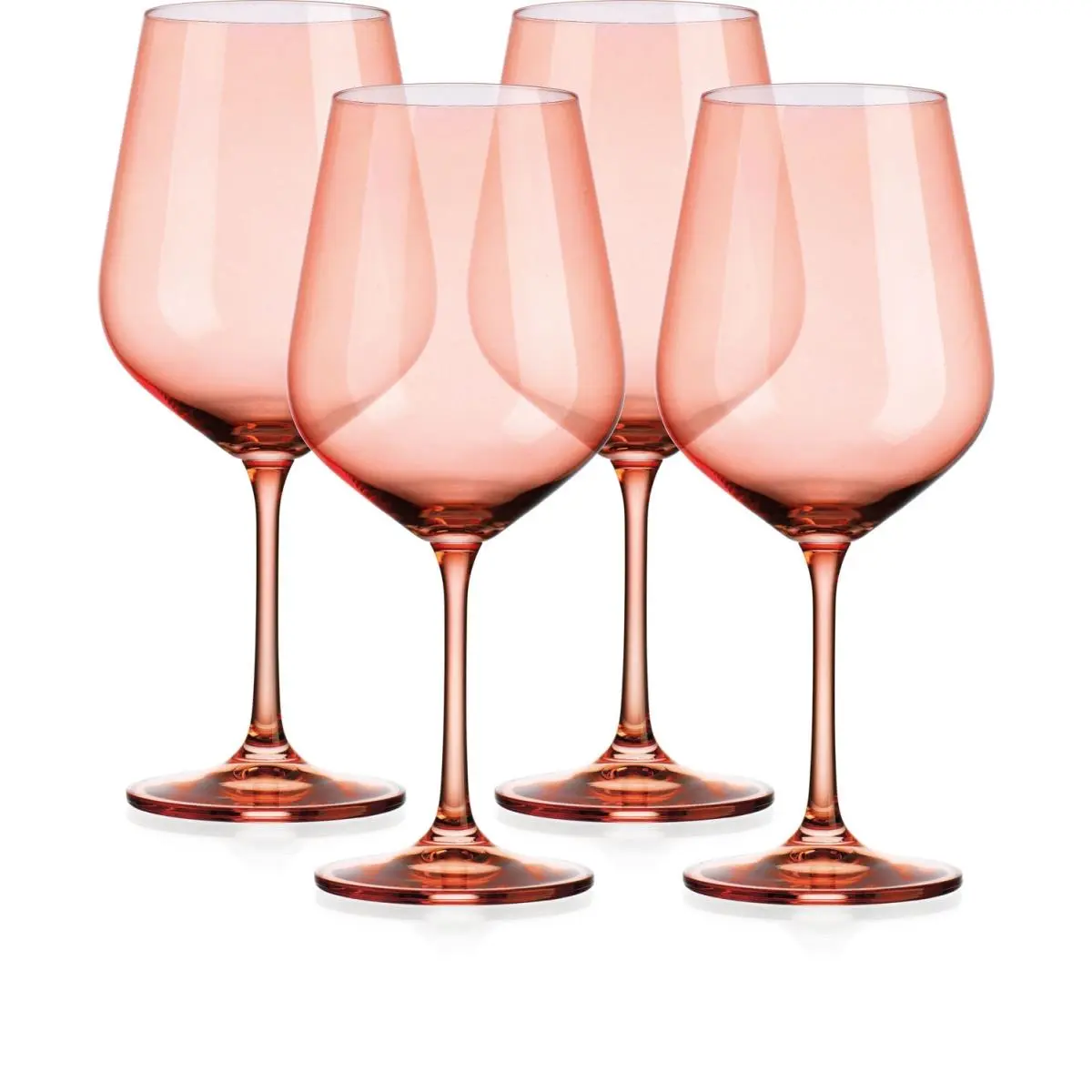 212 MAIN 19oz European Balloon Party Wine Glasses - Set of 4, Stylish Tall Stemmed Decorative Glasses, Blush Coral Edge, Translucent Modern Round Bowl, Solid, BPA-Free, Dishwasher Safe Kitchen Drinkware, Entertaining Drinkware Must-Haves