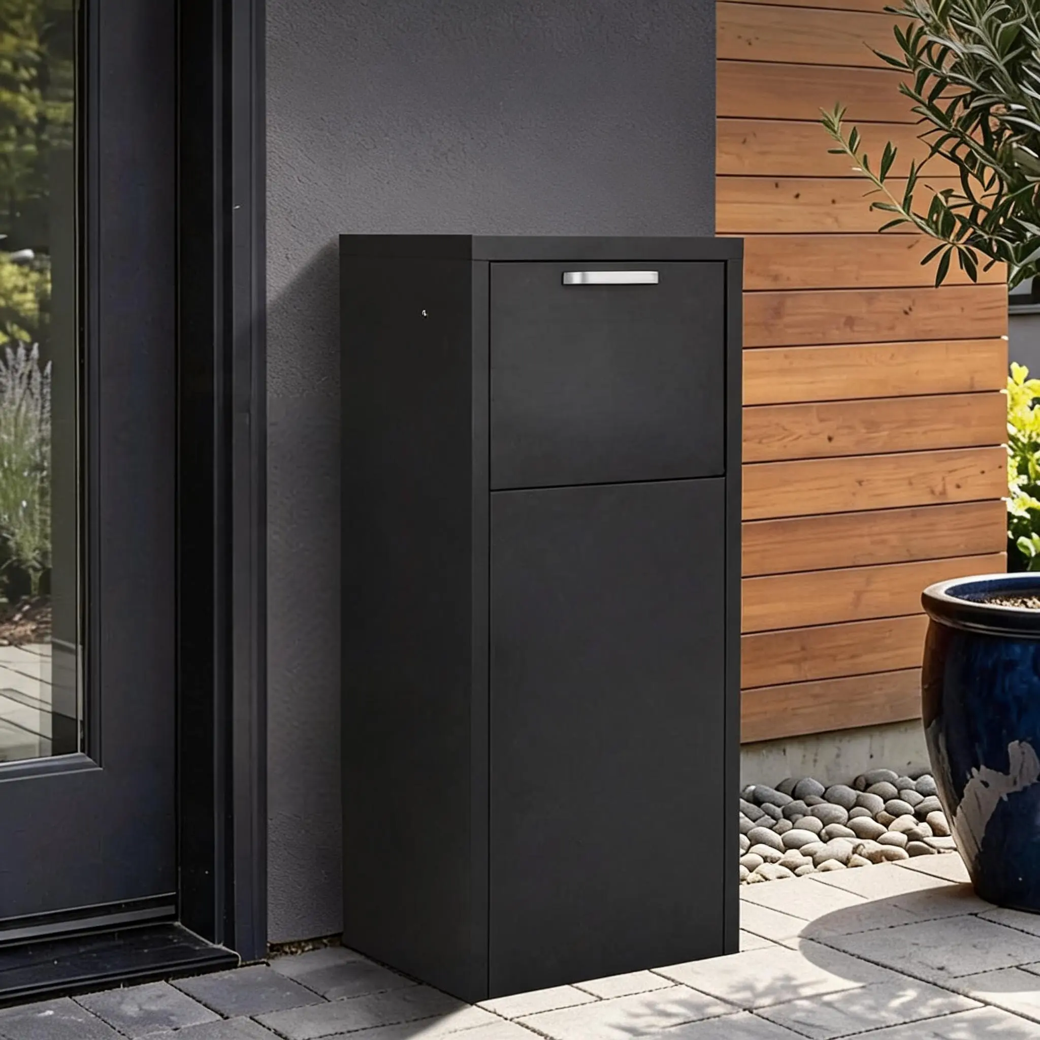 Galvanized Steel Package Delivery Box for Outdoor | Anti-Theft, 35.4" Lockable Parcel Drop Box, with Mail Slot and Key Lock, Weatherproof, Parcel Locker for Outside, Black