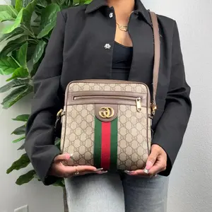 Pre-owned GUCCI GG leather trim Crossbody Bags Gucci Ophidia Small GG Canvas Messenger Crossbody Bag Authentic Pre Owned