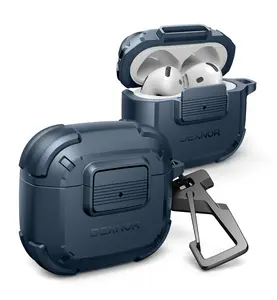 Dexnor for AirPods 4 Case with Drop-Proof Lock, Shockproof Rugged Bumper Cases Protective Cover with Carabiner & Keyring & Cleaner Kit for AirPods 4th Generation 2024