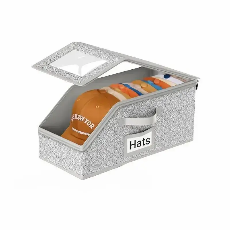 Classic Hat Storage Box - Protective Trapezoidal Single Unit, Stackable Zipper Lid Cardboard Container for Closet, Shelf, Holds 24 Baseball Hats, Box Pack