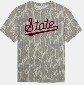 Mississippi State Script Camo Tee – Classic Collegiate Logo on Hunting Camo, T Shirt 3D Camo, Style T Shirt 3D Camo