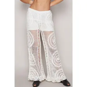 Crystal Crochet Pants in Color Pure White