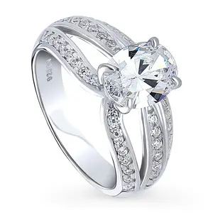 BERRICLE Sterling Silver Solitaire Wedding Engagement Rings for Women, 1.8 Carat Oval Cut Cubic Zirconia CZ Ring
