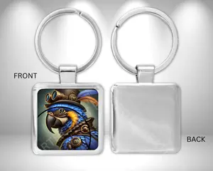 Blue and Gold Macaw in Steampunk Theme Square Metal Keychain