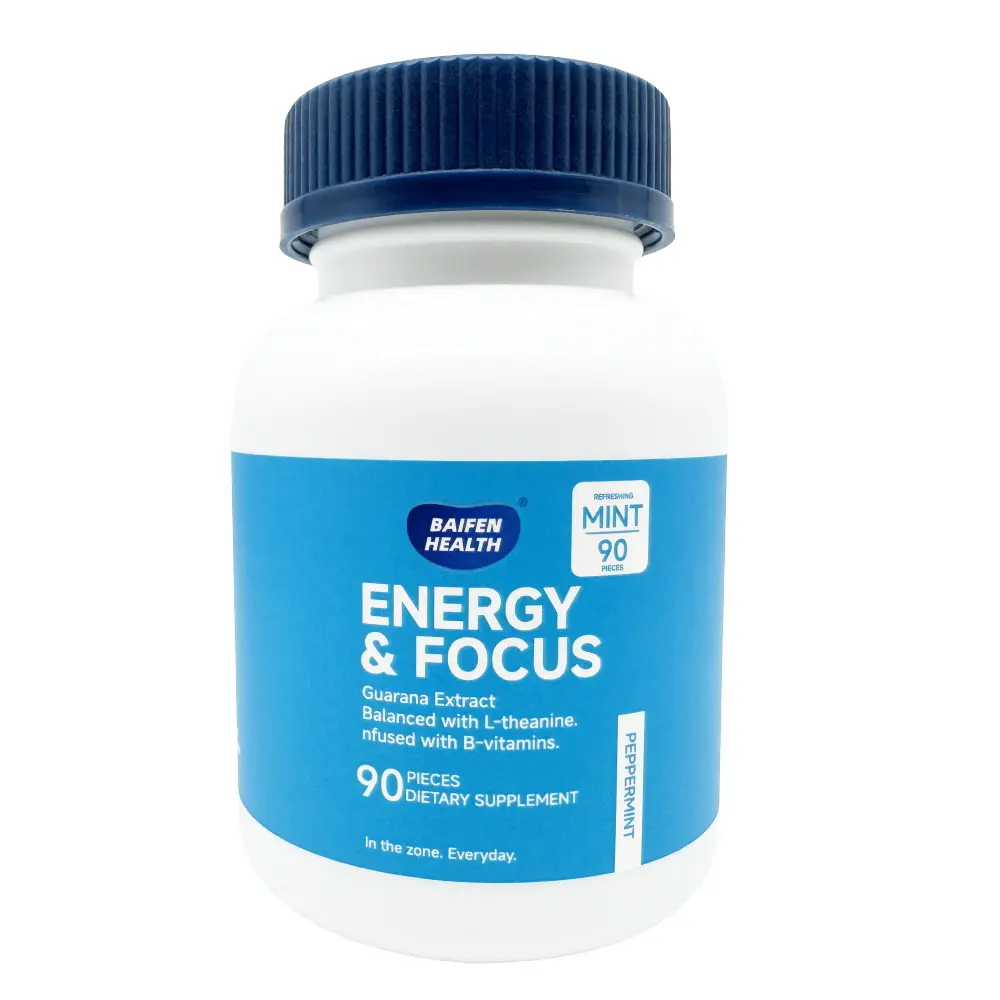 Energy & Focus Peppermint Chewables | 90 Pieces Bottle | Peppermint Dietary Chewable | Guarana Extract L-Theanine B-Vitamins | Boost Energy & Mental Focus