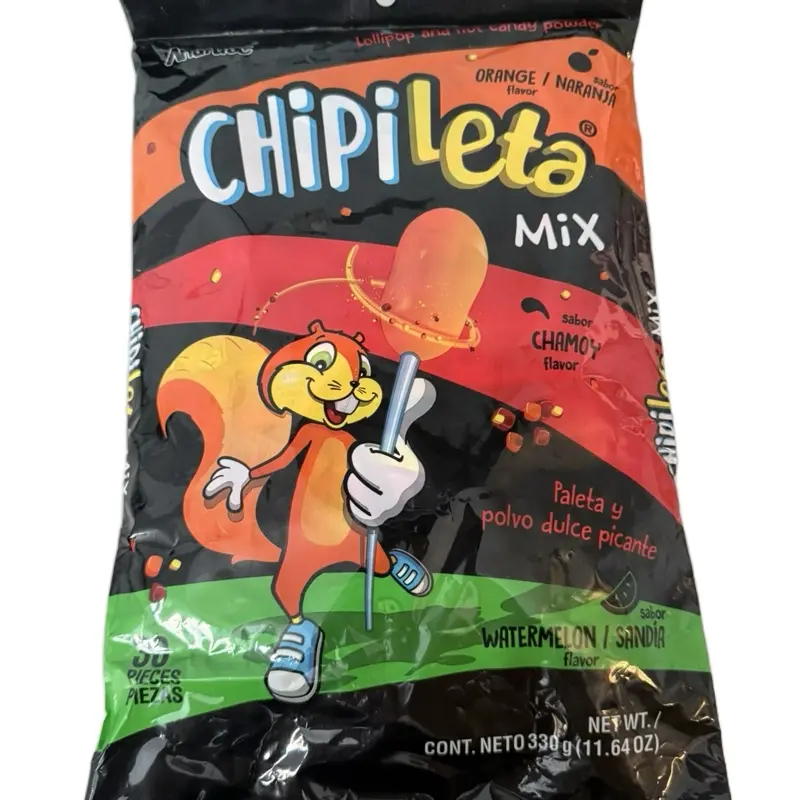 Chipileta Mix  Flavor Lolipops - orange, watermelon, chamoy  30 Pieces  Snack Candy