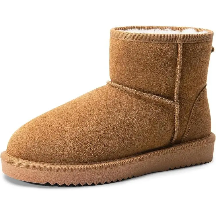 Dream Pairs FuzzyClassic Ⅱ Low Ankle Snow Boots – Genuine Suede, Water-Resistant, Memory-Foam, Anti-Slip Sole