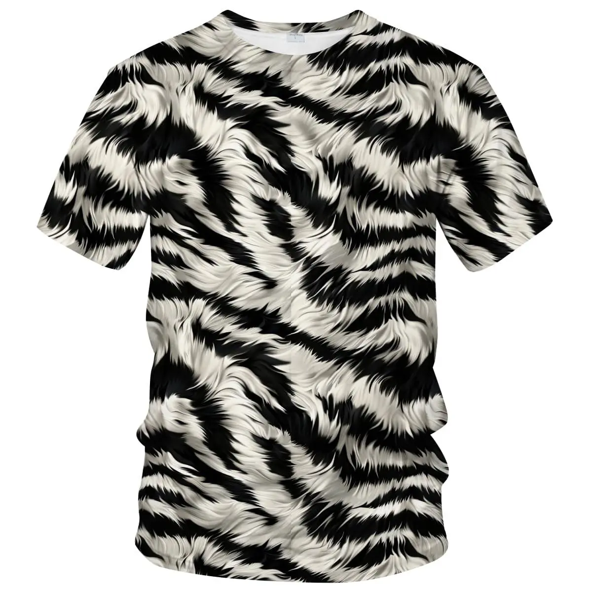 Women's Short-Sleeve Loose-Fitting Printed T-Shirt - 3D Furry Zebra All-Over Print, Breathable Multicolor Fabric, Full Size Range Streetwear Casual Top, Shortsleeve