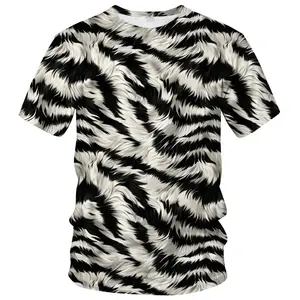 Unisex Black & White 3D Furry Zebra Stripe Print T-Shirt, Casual Daily Wear, Party & Festival Outfit for Men & Women
