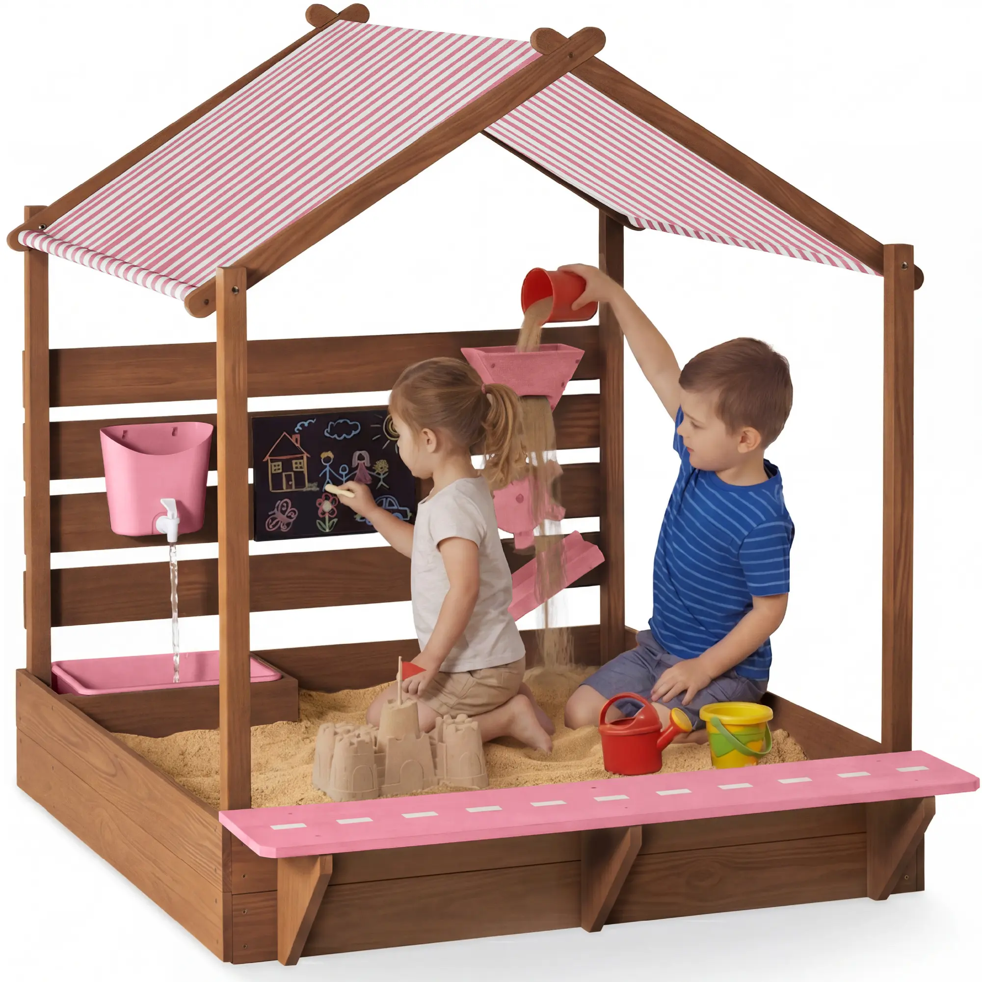 Best Choice Products Deluxe Wooden Sandbox with Canopy, Water Table, Bench Seat, Outdoor Kids Playset Best Choice Products Deluxe Wooden Sandbox with Canopy, Water Table, Bench Seat, Outdoor Kids Playset