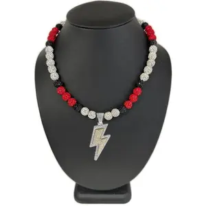 Iced Bling Disco Ball Rhinestone Pollyanna Crystal Bead Baseball Necklace Lightning