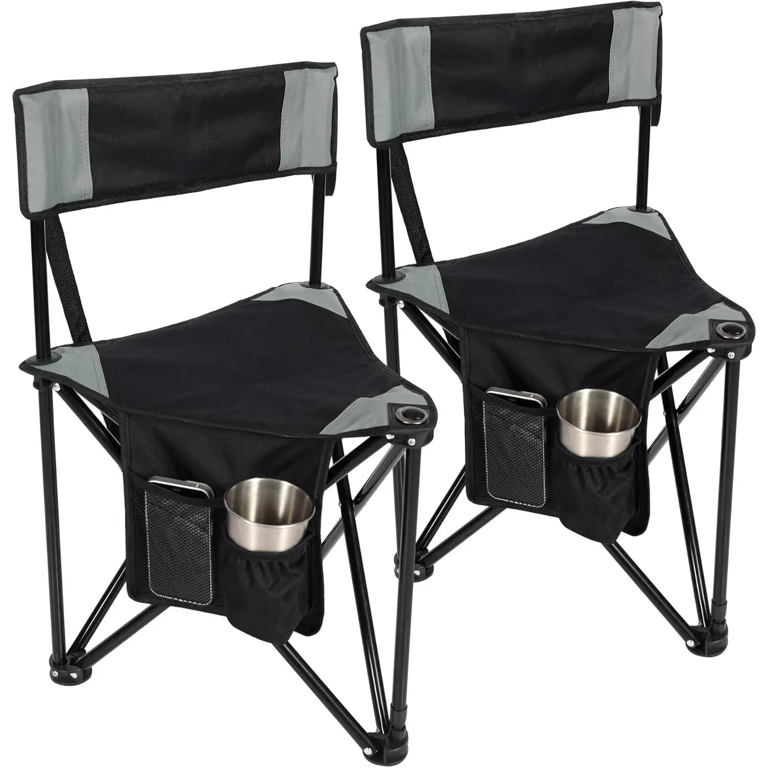 2 Pack Tripod Camping Chairs Folding Lightweight, Portable 3 Legged Tripod Stool Seat with Backrest, Small Golf Chair Compact for Adults Fishing Hunting, Black
