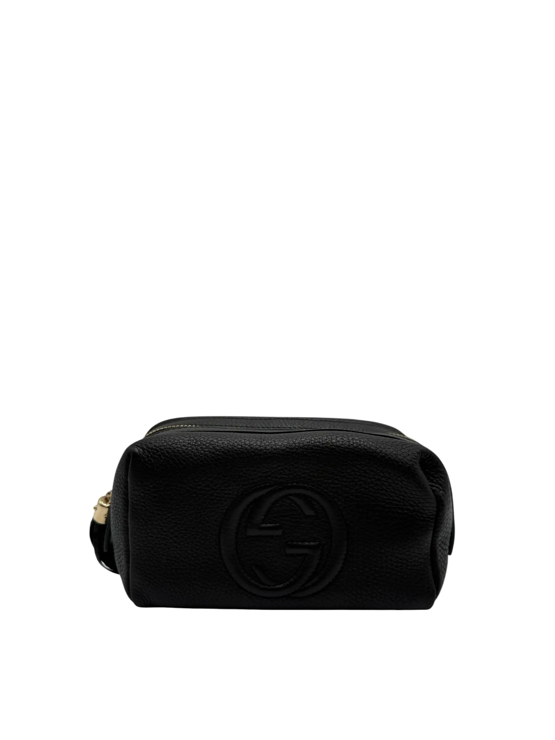 Pre-owned GUCCI CALFSKIN LEATHER Small Leather Goods SOHO BLACK CALFSKIN COSMETIC POUCH